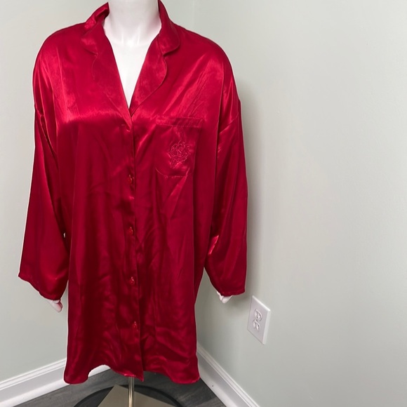 Victoria's Secret Other - Victoria’s Secret Vintage Cherry Red Satin Nightshirt size large